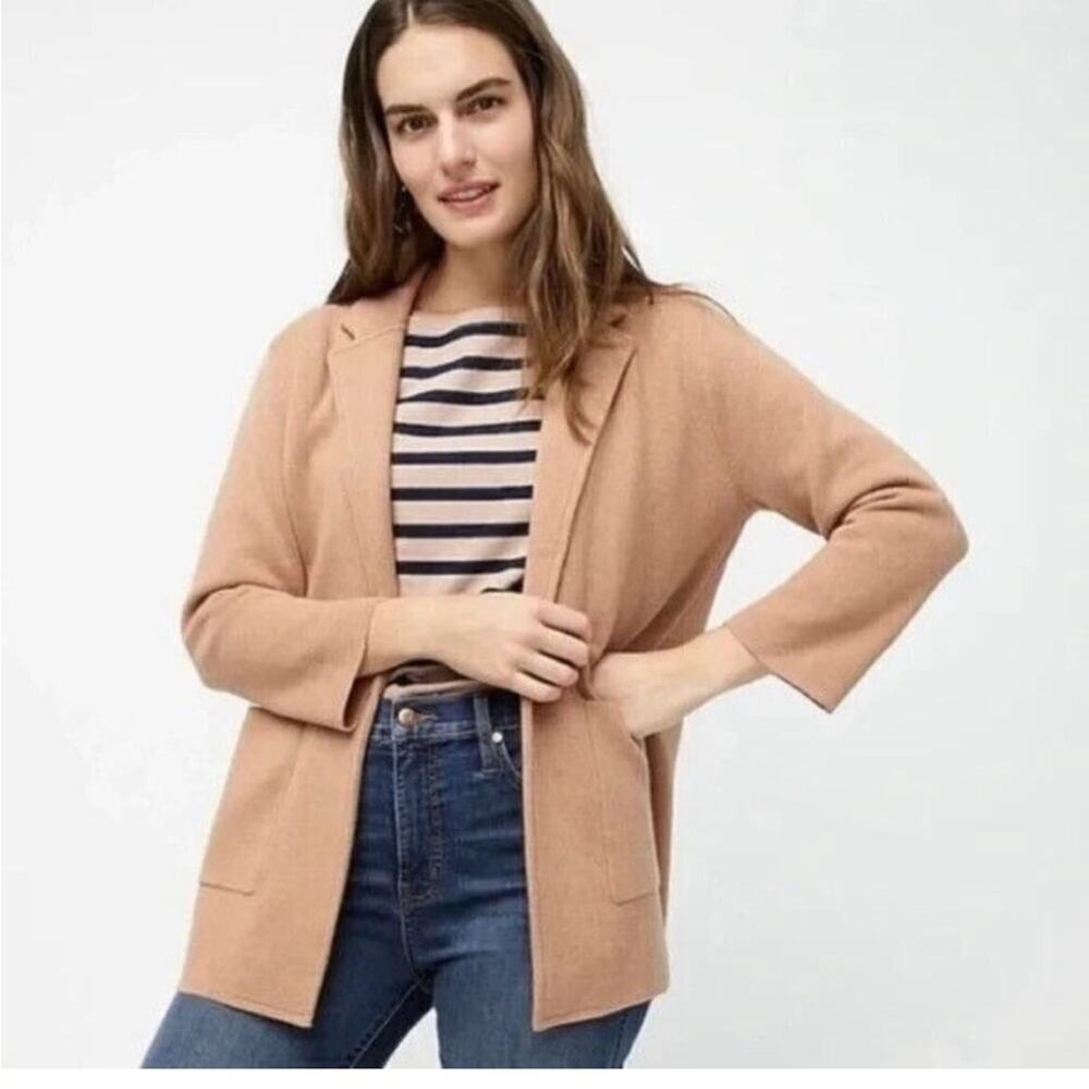 J crew medium brown Sweater Jacket‎ Knit Open Front Wool Cotton